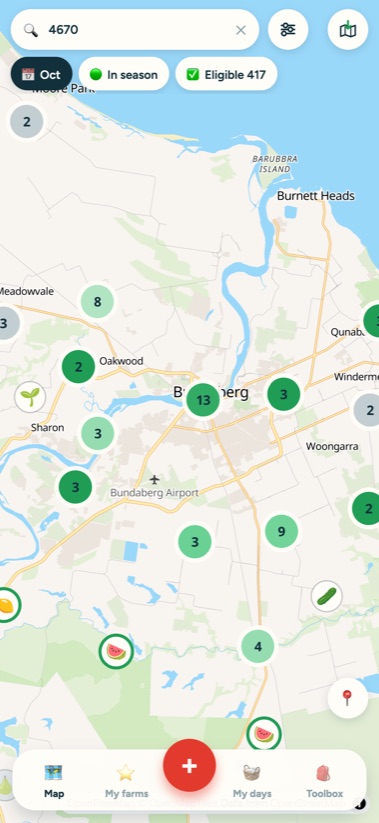 WikiFarms Australia app: the farm map