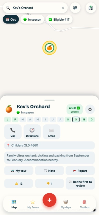 WikiFarms Australia app: a farm card